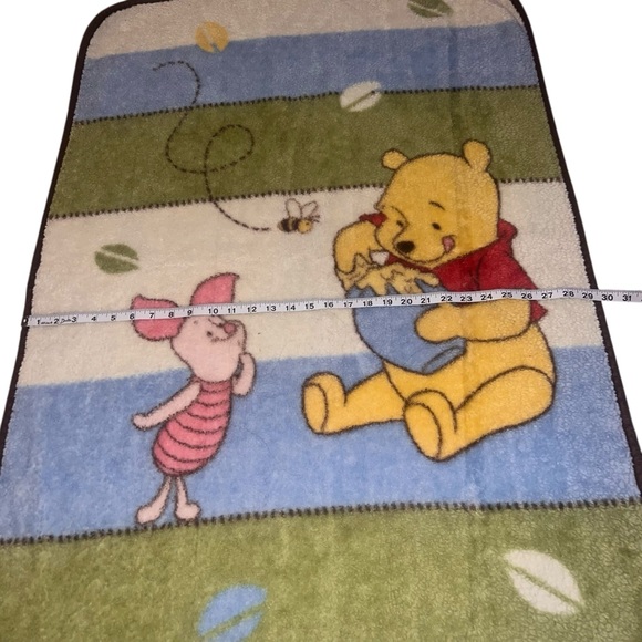 Vintage Disney Winnie the Pooh Piglet Honey Striped Blanket Baby Fleece 90s - Picture 3 of 6